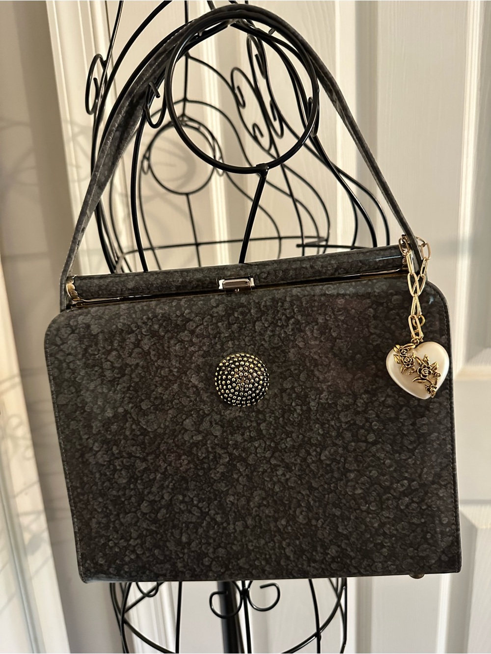 Black Bag Handbag Purse Vintage 40s/50s Style with Hinged Opening